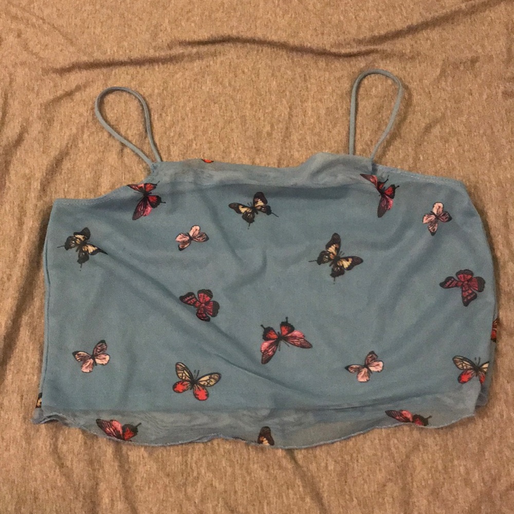Blue butterfly crop top